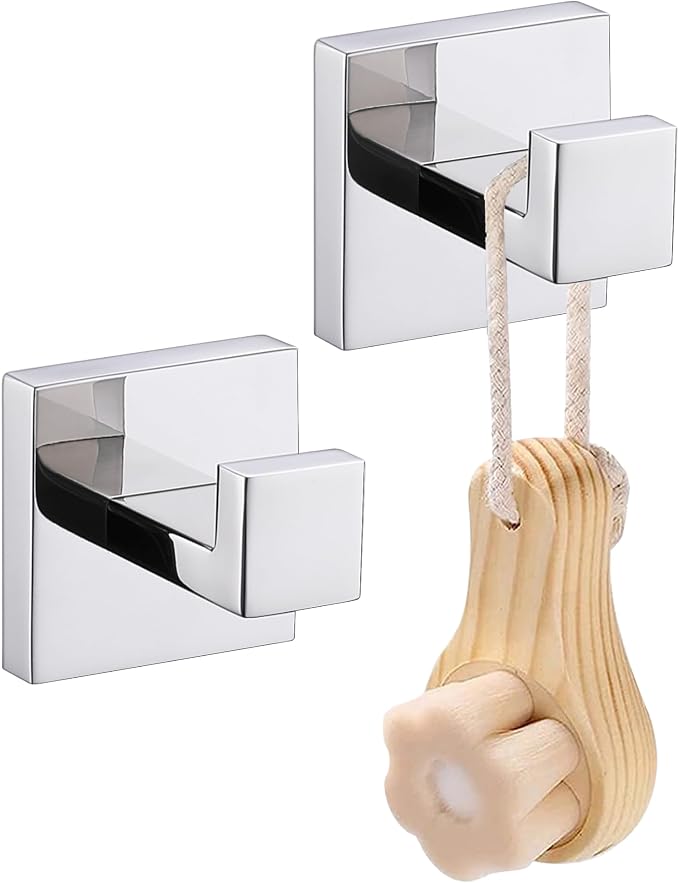 LANC 2 Pack Bathroom Towel Hooks, Chrome Robe Hooks for Hanging Clothes,Coat,Towels, Wall Mount Heavy Duty Bathroom Hooks for Kitchen,Hotel,Stainless Steel, Silver Polished, A8805CP-P2