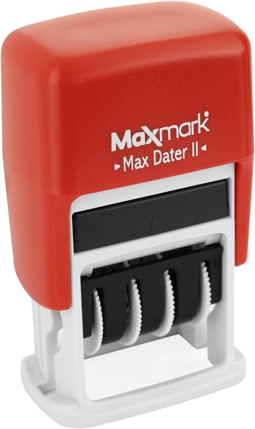 MaxMark Self-Inking Rubber Date Office Stamp - Red Ink with Scanned Phrase & 12-Year Band