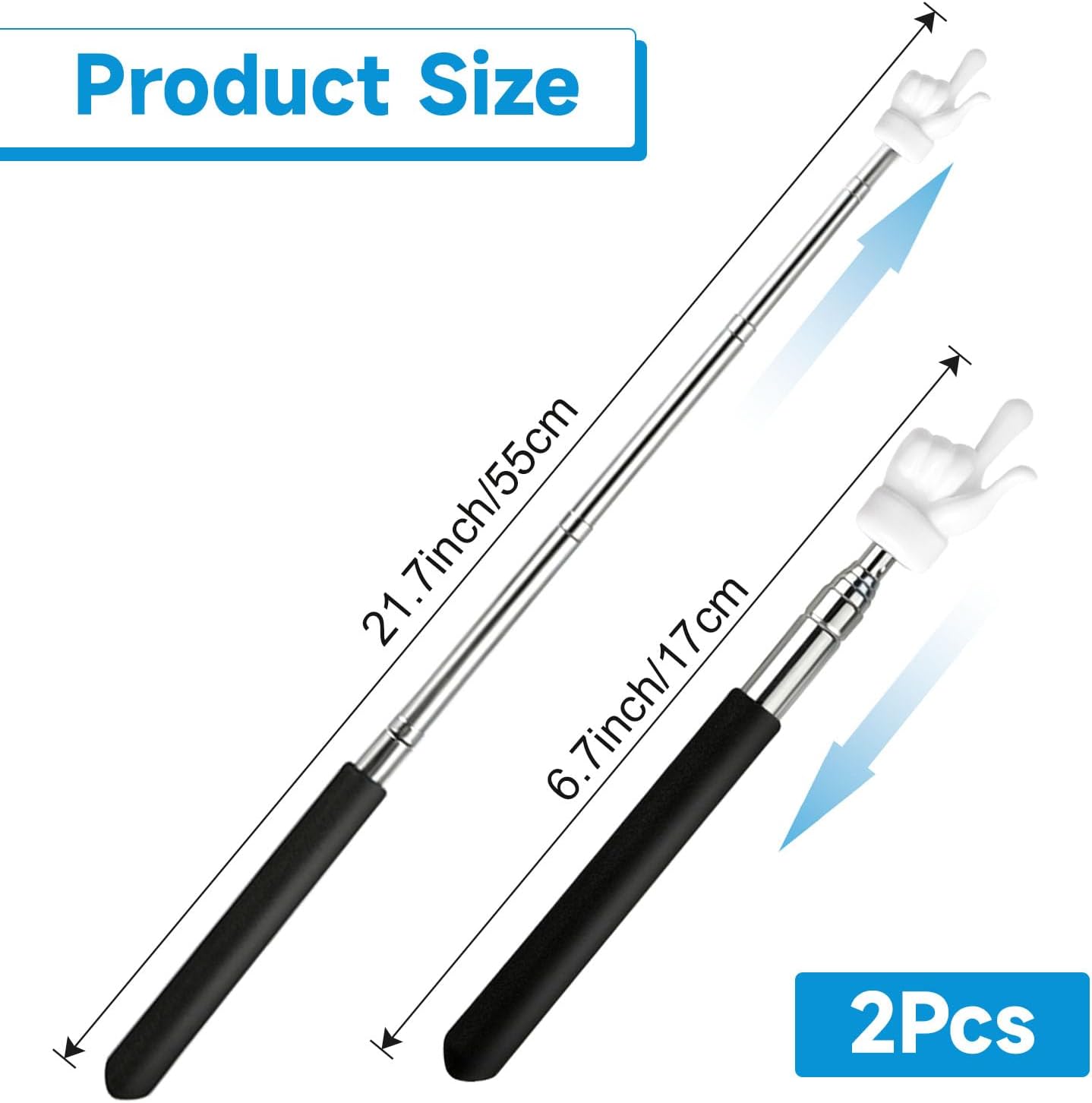 VOVIGGOL Telescopic Teacher Pointer - Extendable Mini Retractable Classroom Tool | 2-Pack (Black)