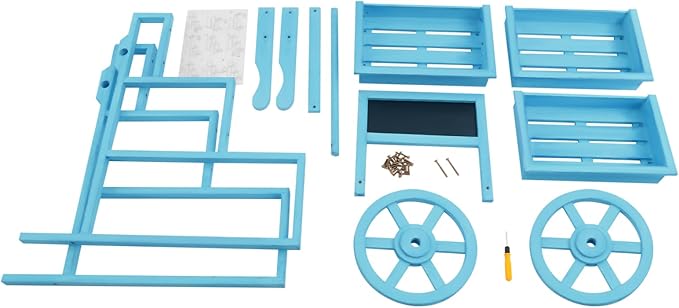 Flower Display Stand | 3-Tier Wood Flower Cart | Flower Cart Display Stand with Wheels | Ladder Shaped Plant stand | Market flower display Stand | Handle & Blackboard (Blue)