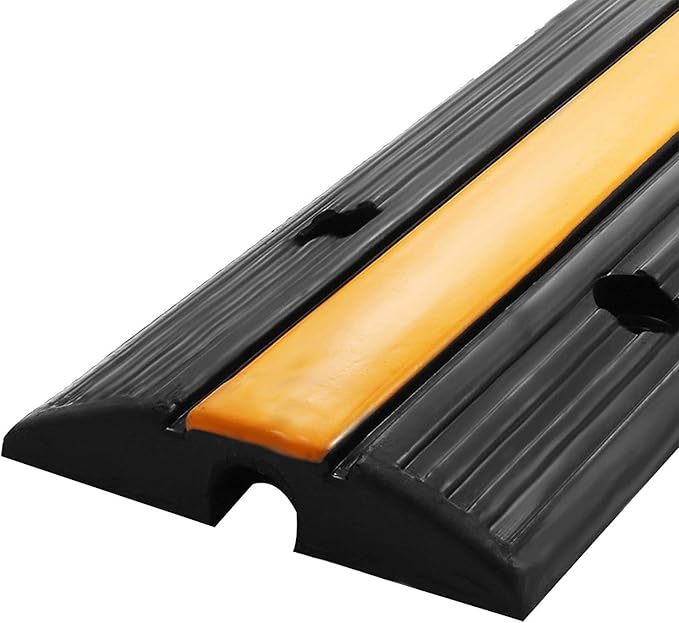 Reliancer 4 Pack 1-Channel Rubber Cable Protector Ramp Traffic Speed Bump 18000lbs Capacity Heavy Duty Cable Protective Cover Ramp Driveway Hose Cord Track Protector Wires Concealer for Garage Parking