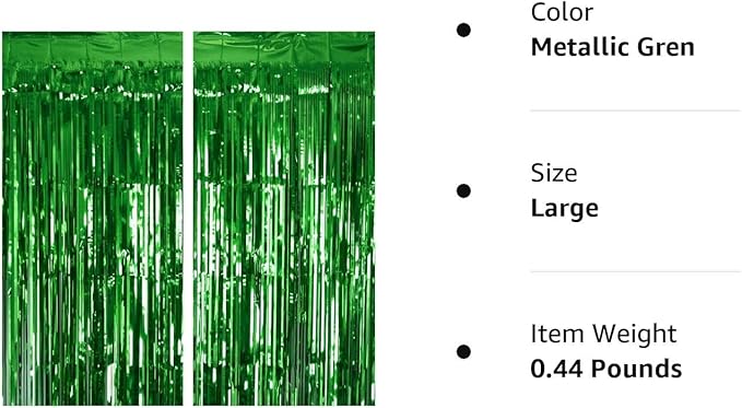 2 Pack Green Tinsel Curtain Party Backdrop, 3.2Ft x 8.2Ft Metallic Tinsel Foil Fringe Curtains Photo Booth Props Background for Christmas St Patrick’s Day Safari Tropical Bachelorette Decorations