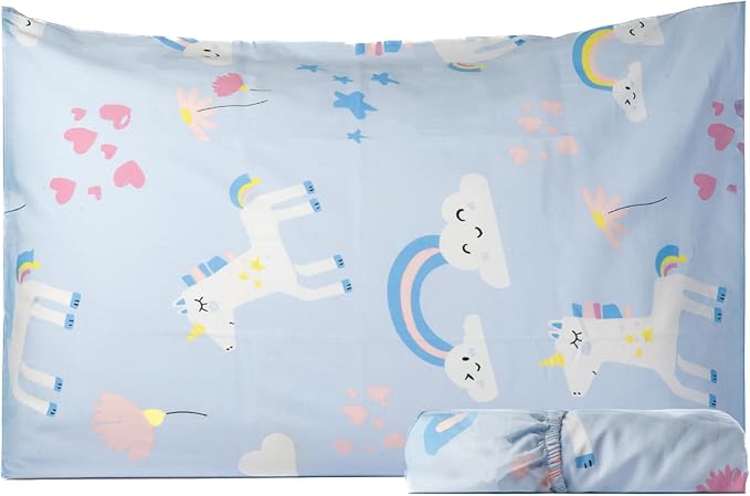 Salt Earth 100% Cotton 210TC Kids Bedsheet, Twin Fitted Sheet, Toddler Bed, 2 Piece Bedding Set- 1 Fitted Sheet and 1 Pillowcase, Themed Toddler Bed Sheets, Cute Sheets for Kids Bed (Unicorn)