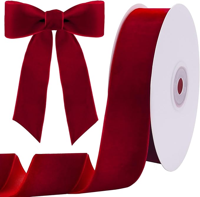 10 Yards Red Velvet Ribbon 1 1/2 Inch for Christmas Tree,Reds Velvet Christmas Ribbon for Gift Wrapping Crafts Bow Wreath Holiday Decorations (Red)