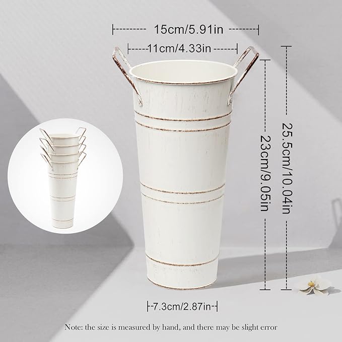 Notakia Galvanized Metal Vases Farmhouse French Flower Bucket Vases for Cut Flowers for Home Decor and Wedding Table Centerpiece Decorations (Beige Set of 8)