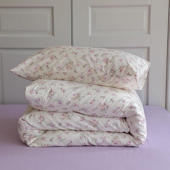 VM VOUGEMARKET Lavender Flower Comforter Set Queen Garden Floral Comforter with 2 Pillowcases Cottagecore Aesthetic Bedding Comforter Set for Girls Women 90"x90"