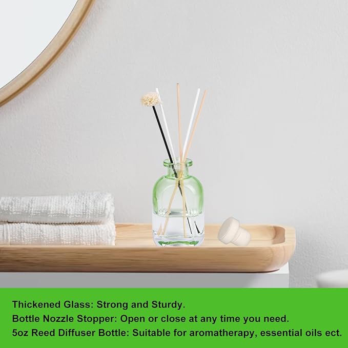 Glass Diffuser Bottles 2 Pack 5oz/150ml Reed Diffuser Bottle Empty Diffuser Bottle Refillable Aromatherapy Storage Container Reed Diffuser Sticks Bottles(Gradient Green)