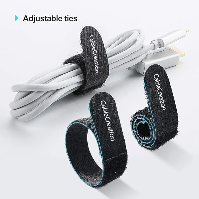 CableCreation Fastening Cable Ties Reusable, Premium 6-Inch Adjustable Cord Ties, Nylon Cable Management Straps Hook Loop Cord Organizer Wire Ties Reusable Black, 50PCS