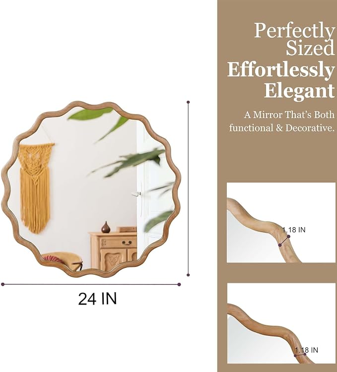 Majnesvon 20x30 Inch Asymmetrical Wall Mirror Wood,Rustic Irregular Shaped Vanity Mirror for Bathroom,Bedroom, Living Room, Entryway, Fireplace,Wall Decor,Solid Wooden Frame (Natural Wood, 20" x 30")