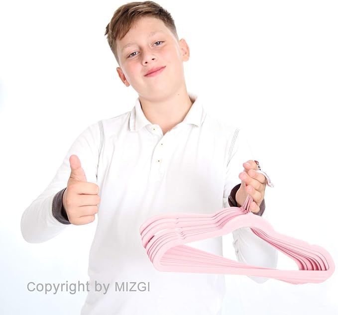 MIZGI Kids Velvet Hangers,Non-Slip Big Kids Hangers,14 Inch Hangers for Youth,Teen Clothes,Pack of 50