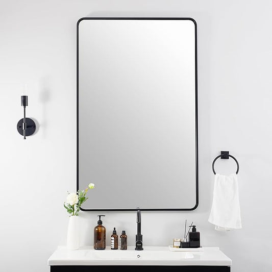 ANDY STAR 24x40 Inch Bathroom Vanity Mirror, Black Rounded Rectangle Bathroom Mirror in1 Inch Tube Metal Frame Wall-Mounted Horizontal/Vertical