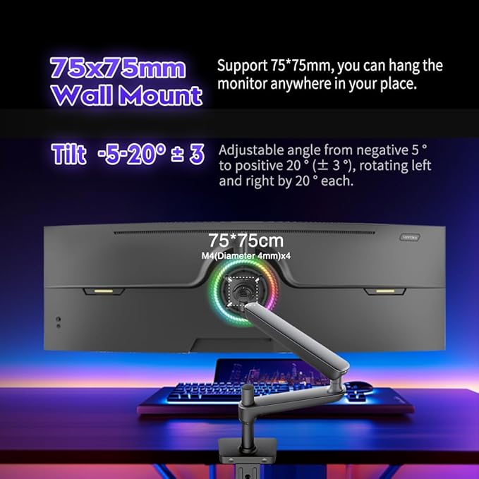 Viewedge 49" Curved Monitor Ultrawide Gaming 165Hz 1ms 32:9 DQHD 5120 x 1440P Computer Monitor, R1500, 110% sRGB, DisplayPort, HDMI,Support Crosshair and Wall Mount