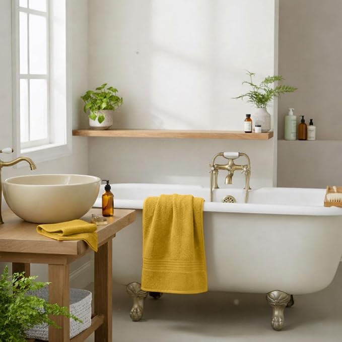 8 Piece Bath Towels for Bathroom - 100% Cotton, Soft Absorbent Bathroom Towels Set - 2 Extra Large Bath Towels, 2 Hand Towels & 4 Washcloths - Hotel Spa Thick Plush Towel, Mustard