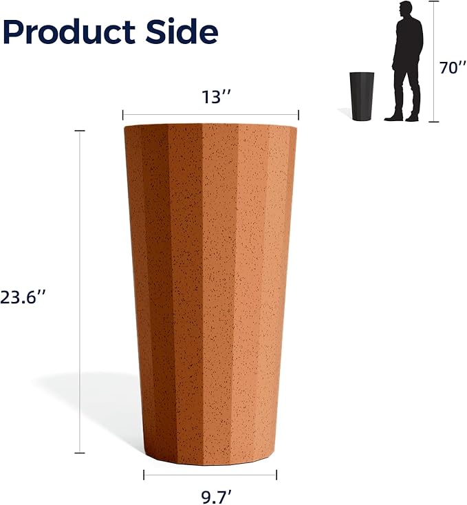 23.6" Tall Outdoor Planters Set of 2, Large Planters for Outdoor Plants for Porch Decor with Drainage Hole, Wide Stripe Design Porch Flower Pots for Indoor Pot Patio/Garden, Terracotta