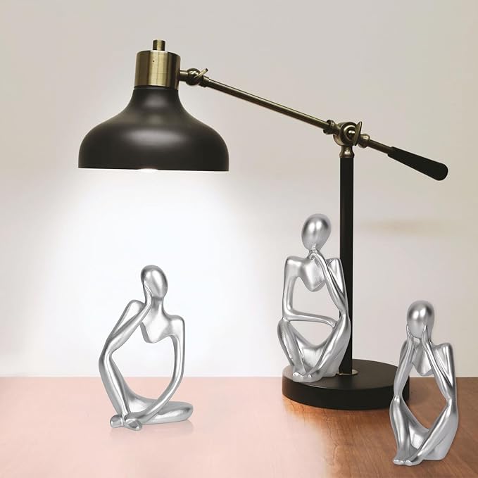 Sandstone Resin Thinker Style Abstract Sculpture Statue Collectible Figurines Home Office Bookshelf Desktop Decor (Small Silver, 3pcs)