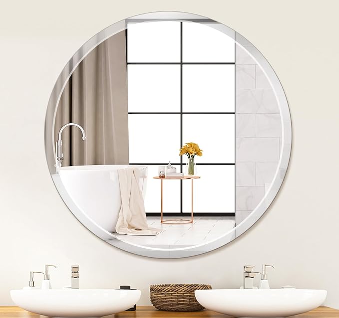 36" x 36" Frameless Round Wall Mirror Beveled Edge Bathroom Circle Mirror for Home Decor