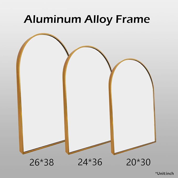 HARRITPURE Wall Mounted Mirror Arch Mirror for Bathroom,Vanity Mirror Aluminum Alloy Metal Frame Home Decor for Bathroom Bedroom Living Room Entryway (Gold-2Pcs, 24"*36")