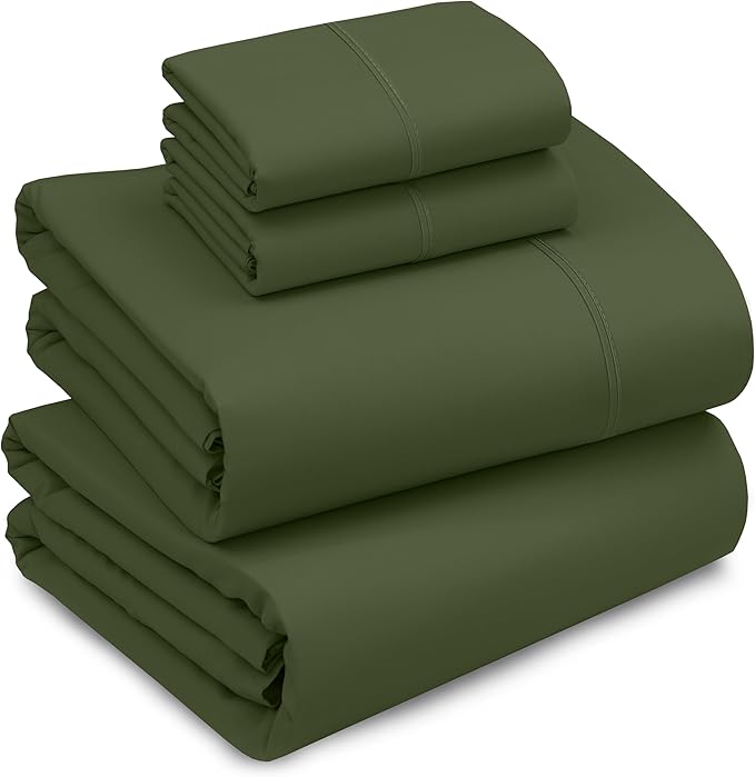 RUVANTI 100% Cotton Full Size Bed Sheets, 4 Pieces, Soft & Breathable Percale Weave Bedding, Deep Pocket 16", Hotel Standard, Crisp Cool Feel, Durable, Perfect Sheet Set Dyed, Chive