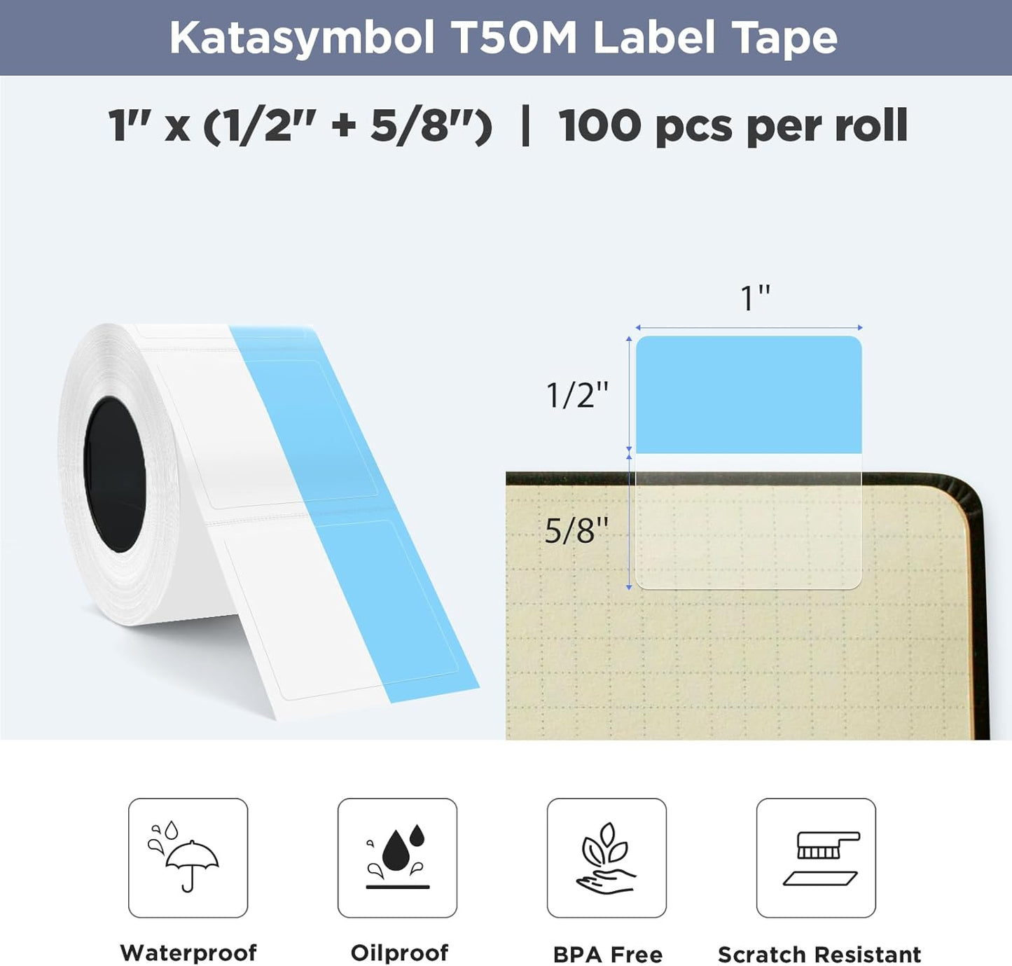 SUPVAN T50M Series Label Maker - Thermal File Labels, Waterproof & Oilproof, 100 PCS/Roll, Black on Blue