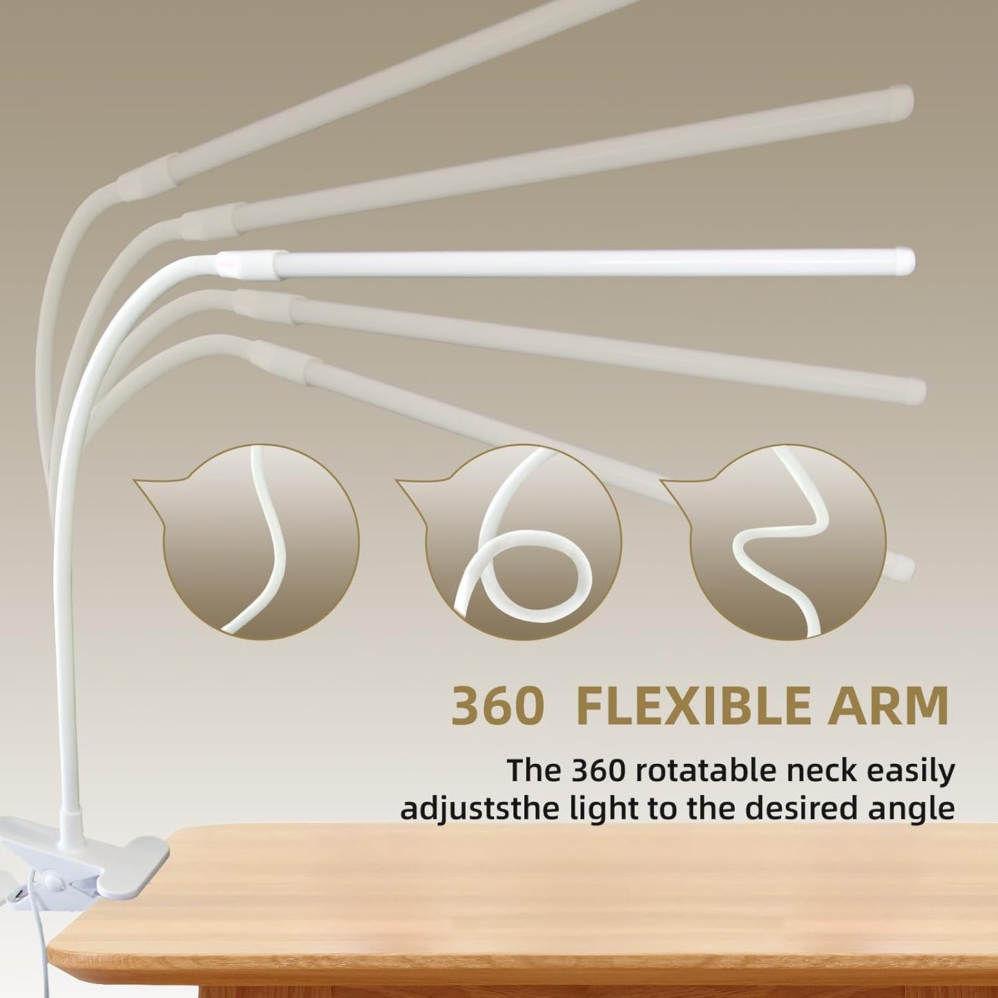 Skiennix Desk Lamp - Flexible Clamp-On Design with 3 Color Modes & 10 Brightness Levels for Kids, Crafts, and Makeup