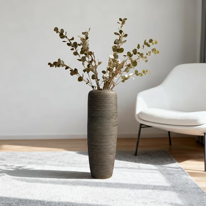 Vintage Ceramic Floor Vase – 23.6 Inch Distressed Glazed Oversized Floor Urn, Rustic Country Decor for Entryway, Living Room & Corner