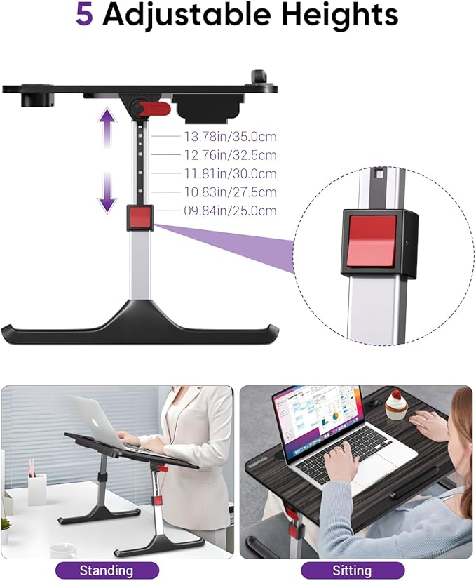 NEARPOW Laptop Desk for Bed with LED Light, Adjustable Foldable Bed Table Lap Desk,Computer Tray Laptop Stand with Book Stand,Wrist Rest, Storage Drawer for Adults Kids Writing Work Study Couch Floor