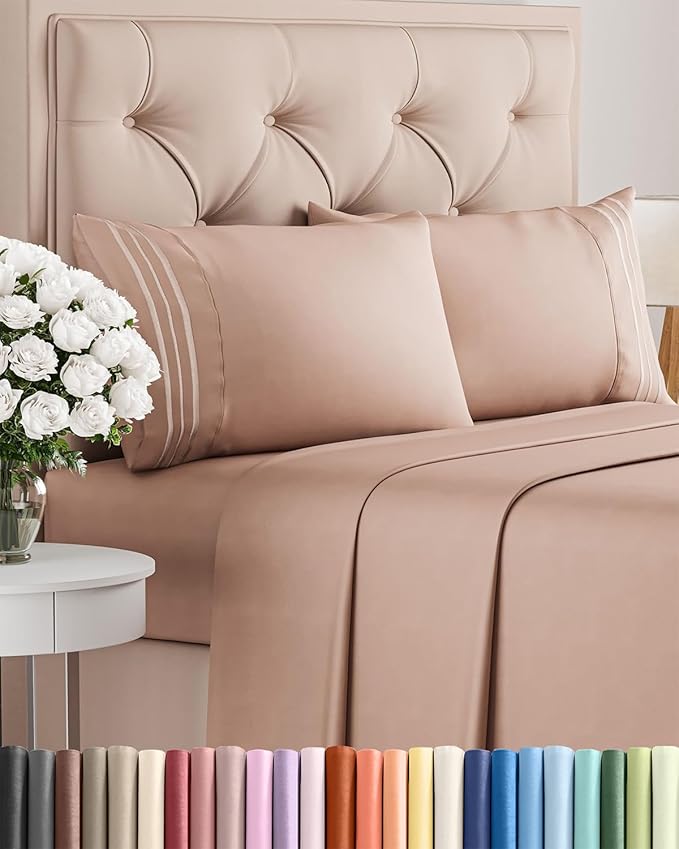 Cal King Size 4 Piece Sheet Set - Comfy Breathable & Cooling Bed Sheets Set - Hotel Luxury Bedding for Women, Men, Kids, Teens, Boys & Girls - Deep Pockets, Ultra-Soft, Wrinkle Free - Oeko-Tex - Mauve