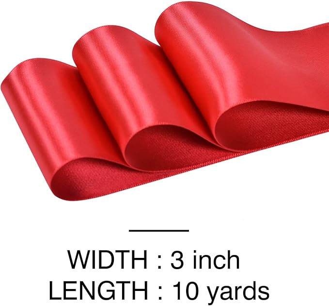 YAMA Red Double Faced Satin Ribbon, 3 Inch 10 Yards, Great for Crafts Bows Flower Bouquet Wedding Home Decor Gift Wrapping