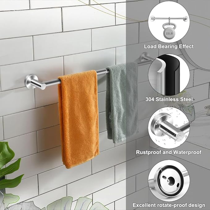 MGahyi Towel Racks for Bathroom-Adjustable Towel Holder(13.18inch-24inch) Sturdy and Rustproof Towel Bar Wall Mounted, Single Towel Bar Rod for Bathroom Accessories(1Pack,Silver)
