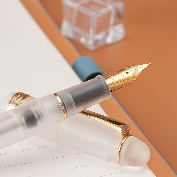 Asvine V126 Vacuum Filling Fountain Pen Extra Fine Nib, Frosted Transparent Clear Acrylic, Large-Capacity with Gift Case