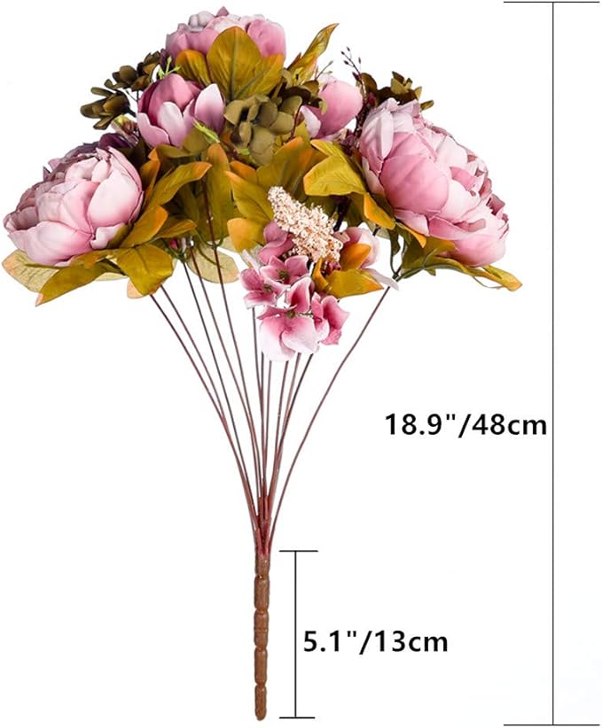 Fule 2 Pack Large Artificial Peony Silk Flower Bouquets Arrangement Wedding Centerpieces (Cameo Brown)