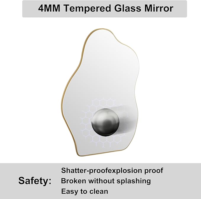 BOMINICA Irregular Wall Mirror Asymmetrical Mirror, Decorative Wall Mirror Golden Wood Framed, Wall Mounted Mirror for Bathroom Living Room Entryway Bedroom Hallway (Gold, 24" x 36")