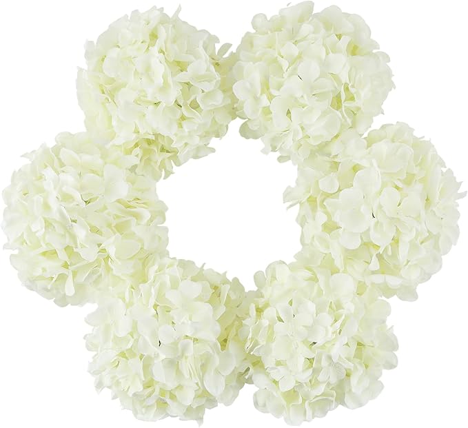 DuHouse 8.7" Silk Hydrangea Flower Heads with Stems Fake Hydrangeas Flowers for DIY Wedding Centerpiece Home Decor,Pack of 6(Cream)