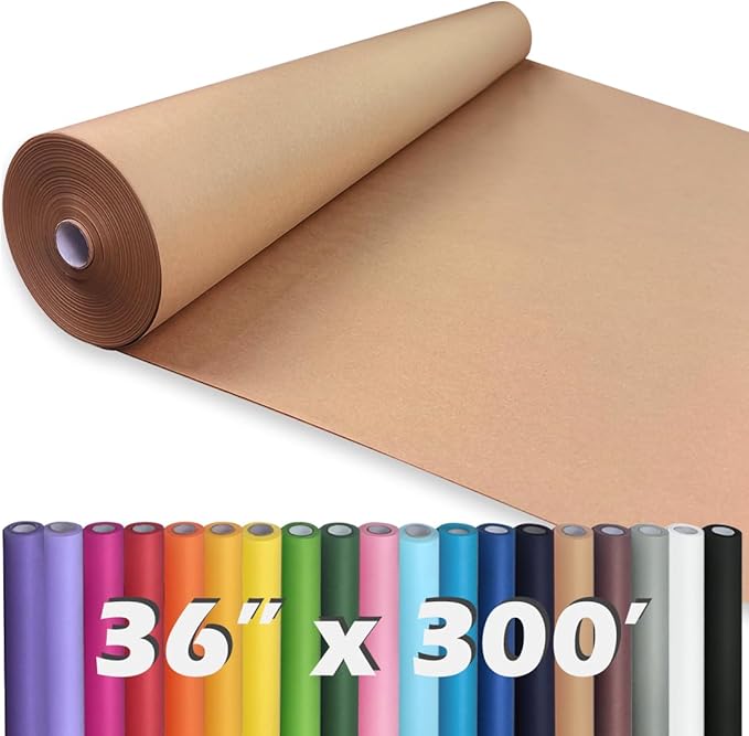 PerkHomy Brown Kraft Paper Roll 36" x 3,600" (300') for Gift Wrapping Bouquet Flower Art Painting Craft Writing Packaging Shipping 80GSM 55LB (Brown, 36" x 300')