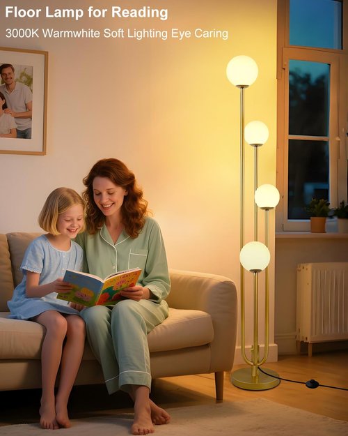 Lightdot Gold Globe Floor Lamp - Dimmable 4-Light Modern Design with 3000K Bulbs for Living Room & Bedroom Decor
