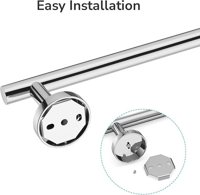 USHOWER Polished Chrome Towel Bar, 14-Inch Towel Racks for Bathroom Wall-Mounted, SUS304 Stainless Steel Towel Rod (Total Length 16-Inch)