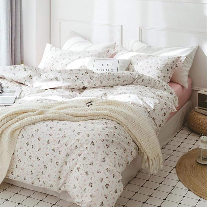 Vintage Floral Comforter Set Full Size Garden Style Pink Floral Bedding Set Aesthetic Cottagecore Flowers Botanical Comforter Set with 2 Pillowcases Fluffy Lightweight Bedding Set for All Seasons