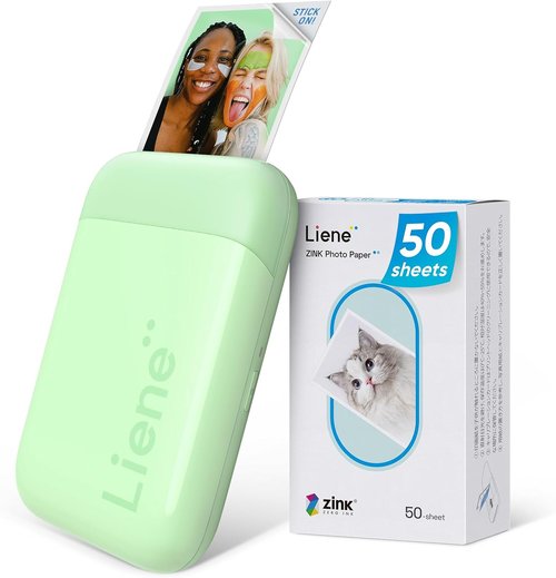 Liene Pearl K100 Photo Printer - Mini 2x3” Portable Instant Printer | Bluetooth 5.2, Green, 50 Zink Adhesive Paper