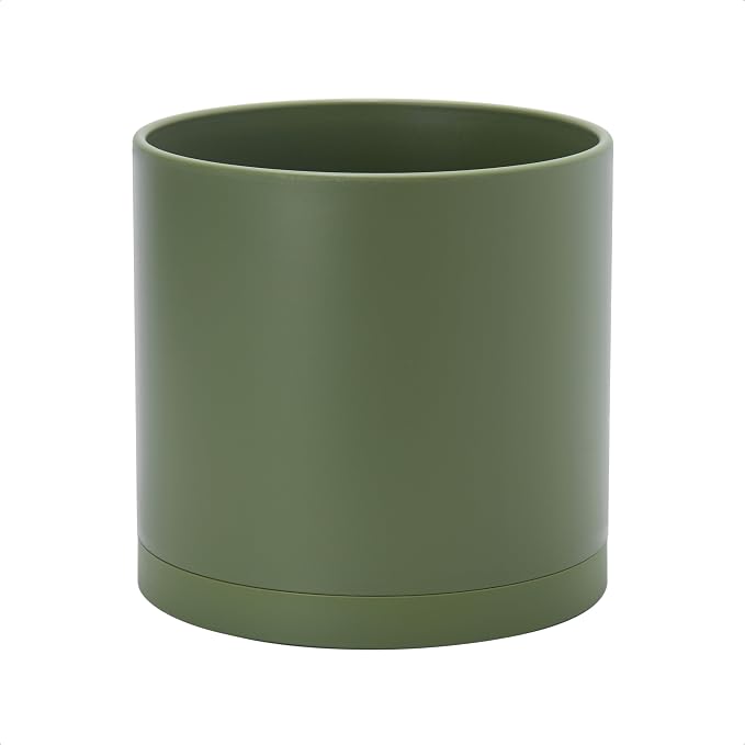 D'vine Dev 10 Inch Plastic Planter Pots for Plant Pot with Drainage Hole and Seamless Saucers, Olive, 74-X-I-2