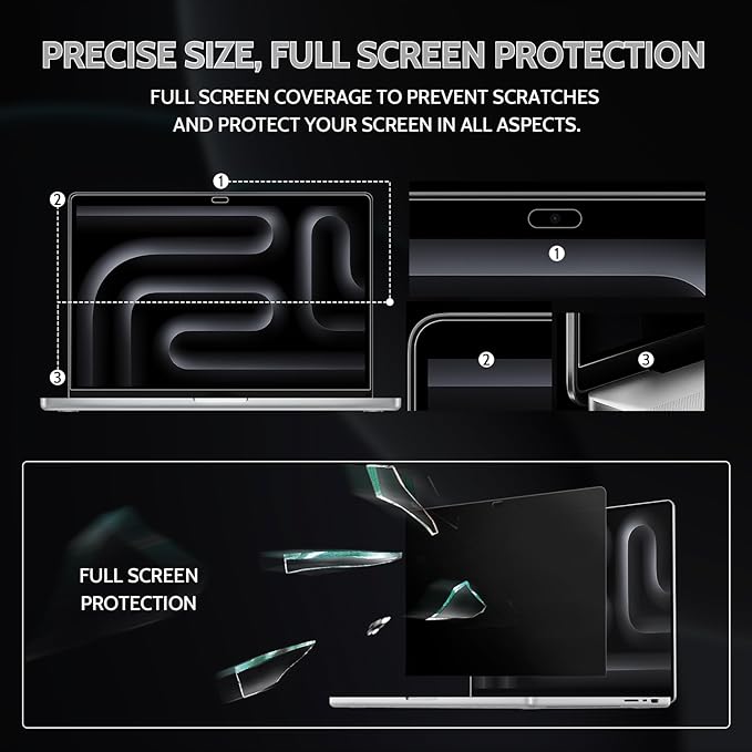Peslv 360° 4 Way Privacy Screen for Macbook Air 13 (2018-2021, M1) & Macbook Pro 13 (2016-2022, M1, M2), Anti Glare Blue Light Spy Filter Private Cover, Black Security Protector for Mac Laptop