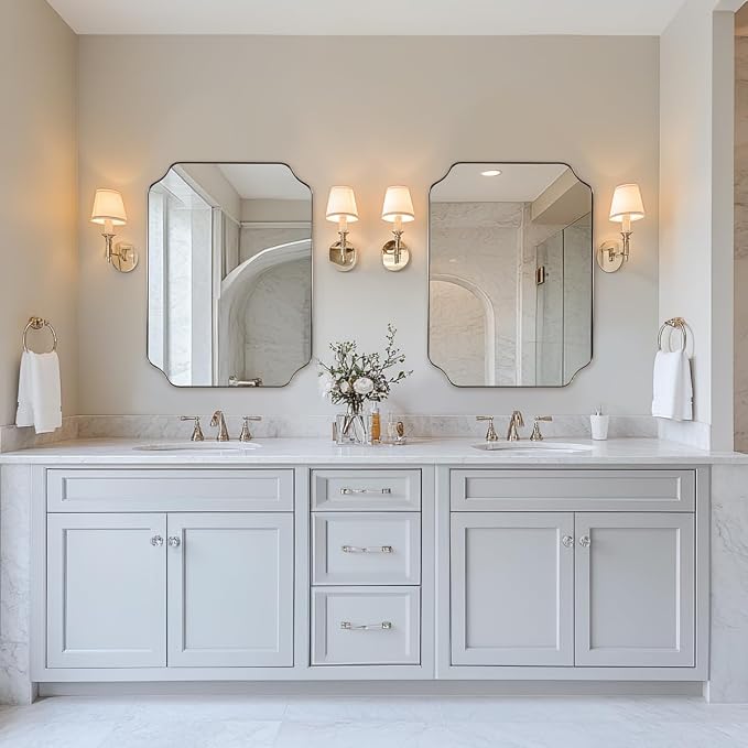 ANDY STAR Scalloped Bathroom Mirror, 22x30’’ Brushed Nickel Rectangle Mirror, Silver Bathroom Vanity Mirror, Modern Scalloped Edge Design in Rust-Proof Stainless Steel 1” Frame