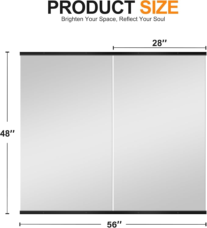 Delma Home Gym Mirror, 48''x28''x2PCS Black Wall Mounted Large Frameless Tempered Glass Wall Mirror for Home Gym, Garage, Bedroom, Bathroom