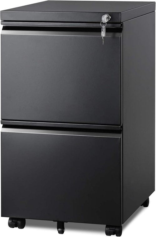 DEVAISE 2 Drawer Metal File Cabinet - Fully Assembled, Lockable, Under Desk, Black | Fits Letter/Legal/A4 Files