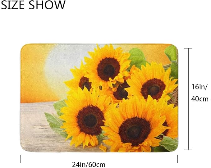 Britimes Bath Mat for Bathroom, Yellow Sunflower Washable Cover Floor Rug Carpets Floor Mat Bathroom Decorations 16x24 Inches for Kitchen Bedroom Indoor