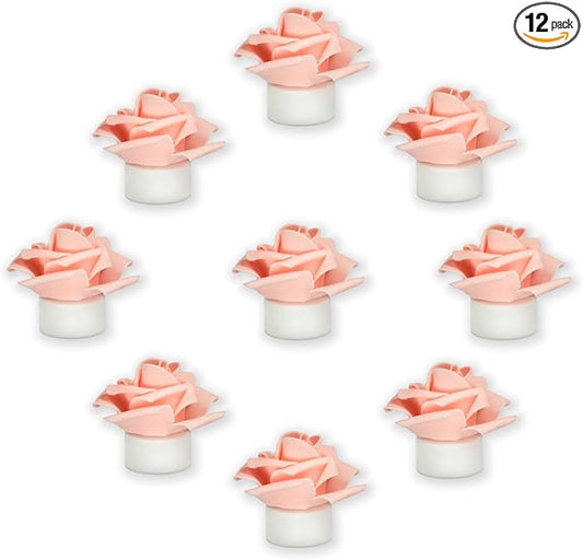 12 Pack Led Candles with Artificial Flowers, 200+Hour Battery Operated Tea Lights Candles for Centerpiece Table, Party, Wedding Decorations (Pink)