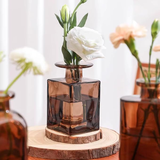 150ML/5OZ Square Amber Glass Diffuser Bottle Empty Refillable Aromatherapy Container Jar Fragrance Accessory for Home & Office Decor