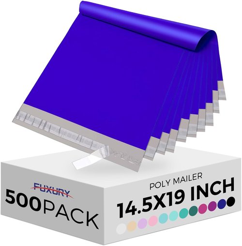 Fuxury Poly Mailers - 500 Pcs Waterproof Shipping Bags 14.5x19 Inch | Strong Adhesive for Small Business
