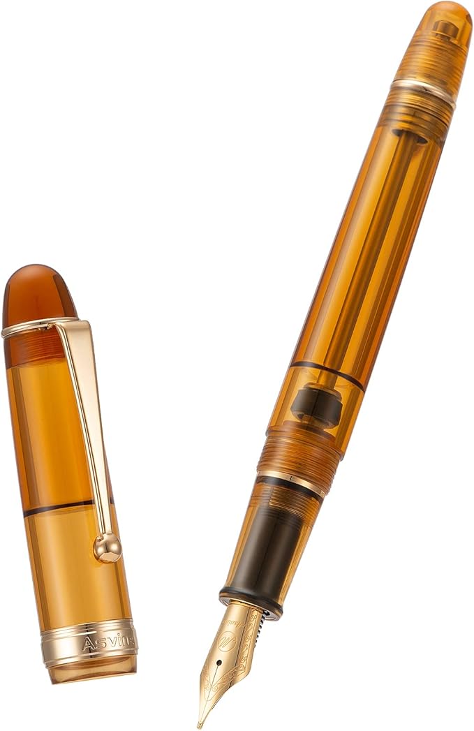 Asvine V126 Vacuum Filling Fountain Pen Extra Fine Nib, Transparent Brown Acrylic, Large-Capacity with Gift Case