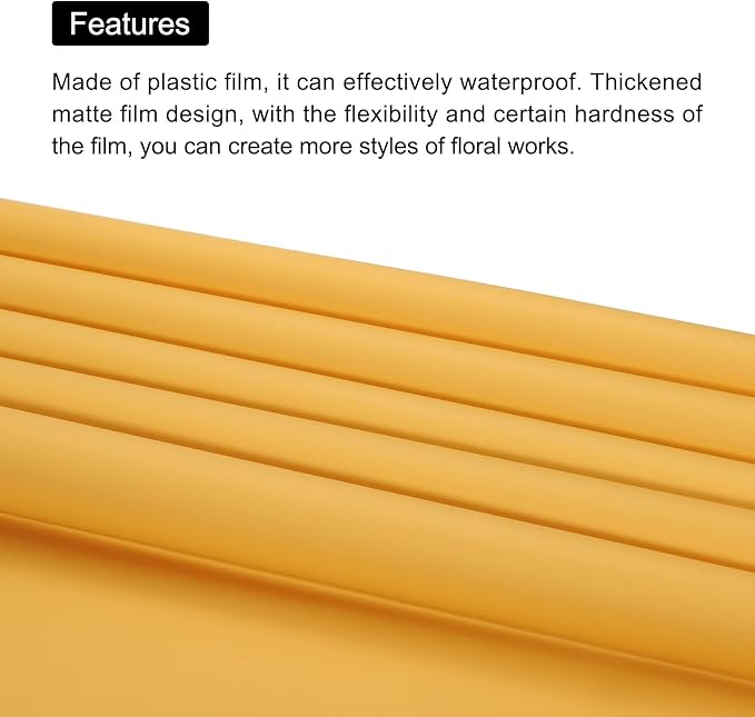 MECCANIXITY 20 Pcs Double Sided Color Flower Wrapping Paper Yellow 22.8"x22.8" Waterproof for Florist Bouquet Supplies, DIY Crafts, Gift Box Packaging