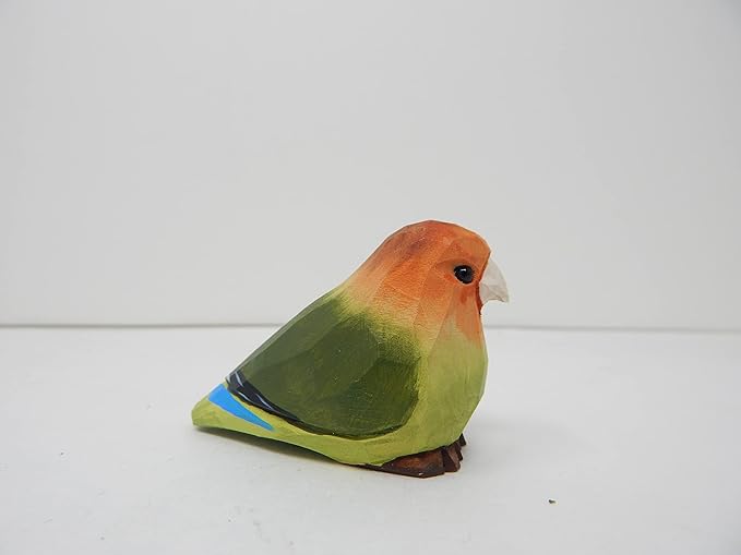 Selsela Hand-Carved Lovebird Wood Figurine Parrot Statue- Sculpture Ornament Decor Miniature Art Carved Small Animal,Rustic Wildlife Decor. Nature-Inspired Gifts & Collectibles